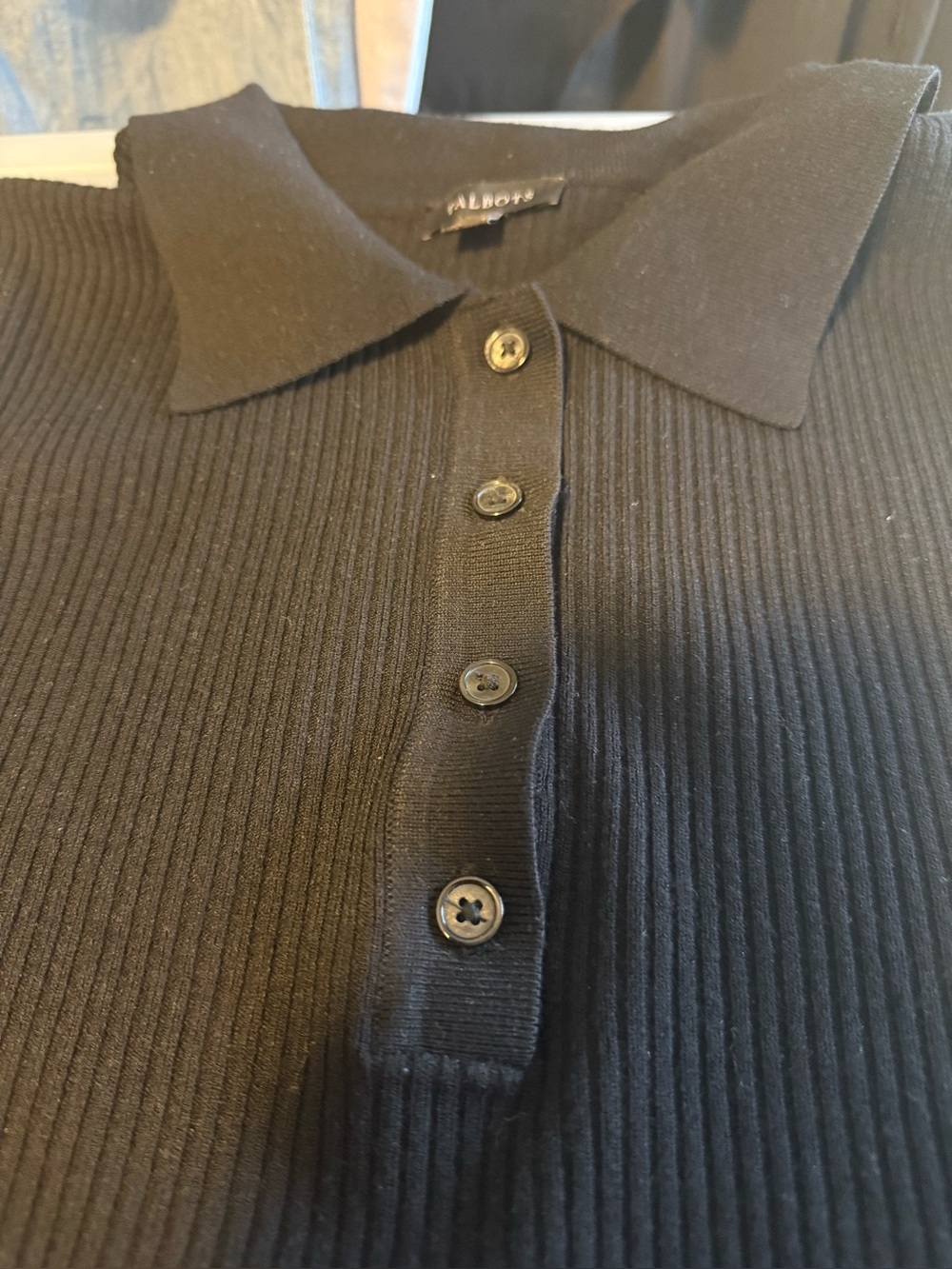 NWOT Talbots Classic Black Ribbed Polo Top SZ MED - Picture 9 of 12